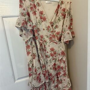 Emerald Floral Dress with Rose and Leaf Accents